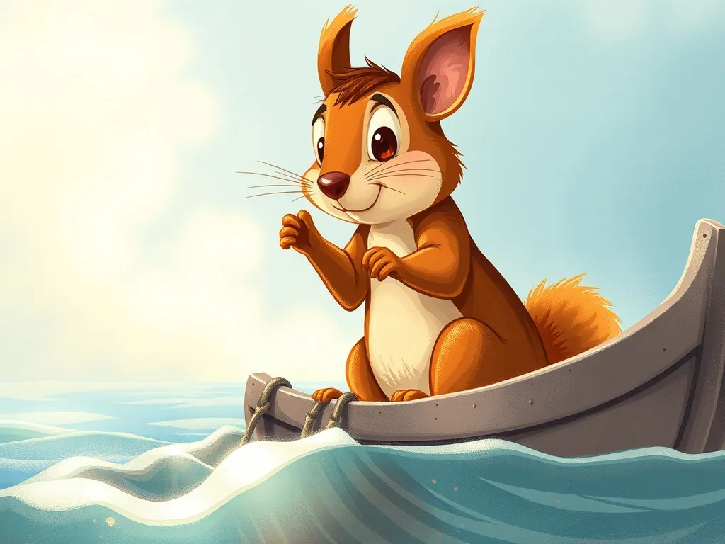 Moonbeam's Silver Boat - Rusty squirrel reaching for the silver boat eagerly