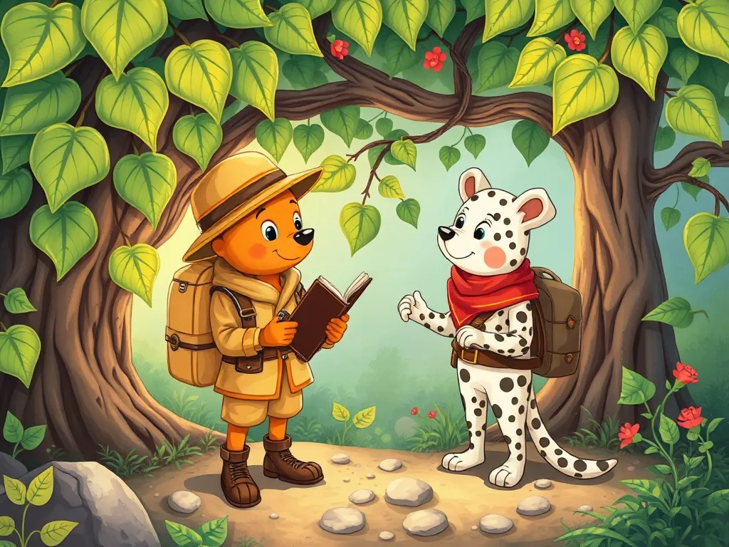 Navigator and the Spotted Stranger - Navigator and Spots meeting beside hidden vine path