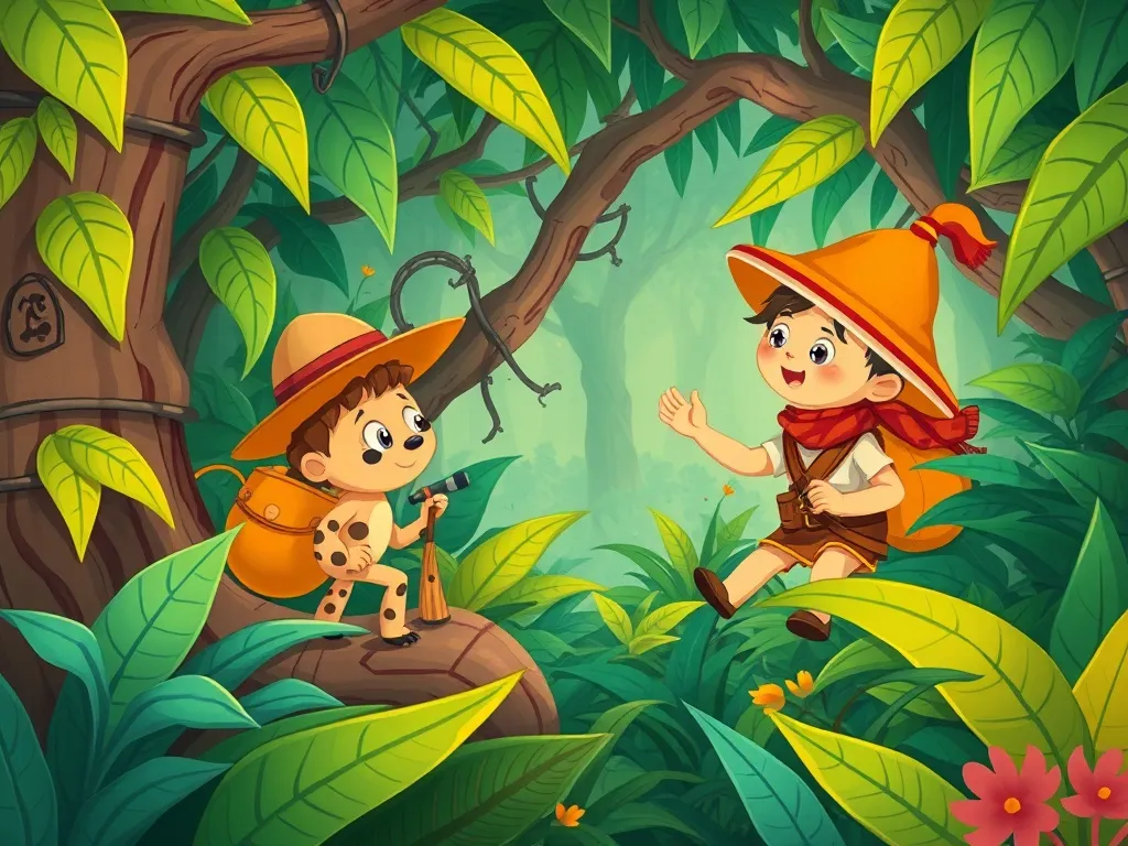 Navigator and the Spotted Stranger - Navigator and Spots paused in the tangled jungle