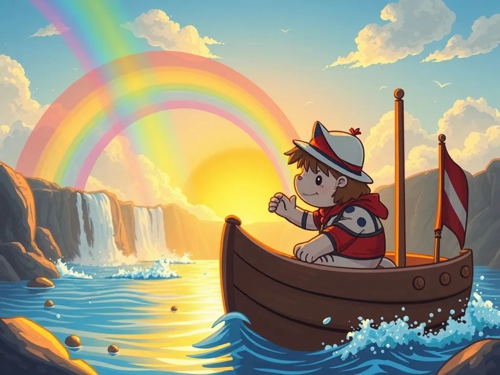 Navigator and the Spotted Stranger - Navigator and Spots splashing in Rainbow Falls at sunrise