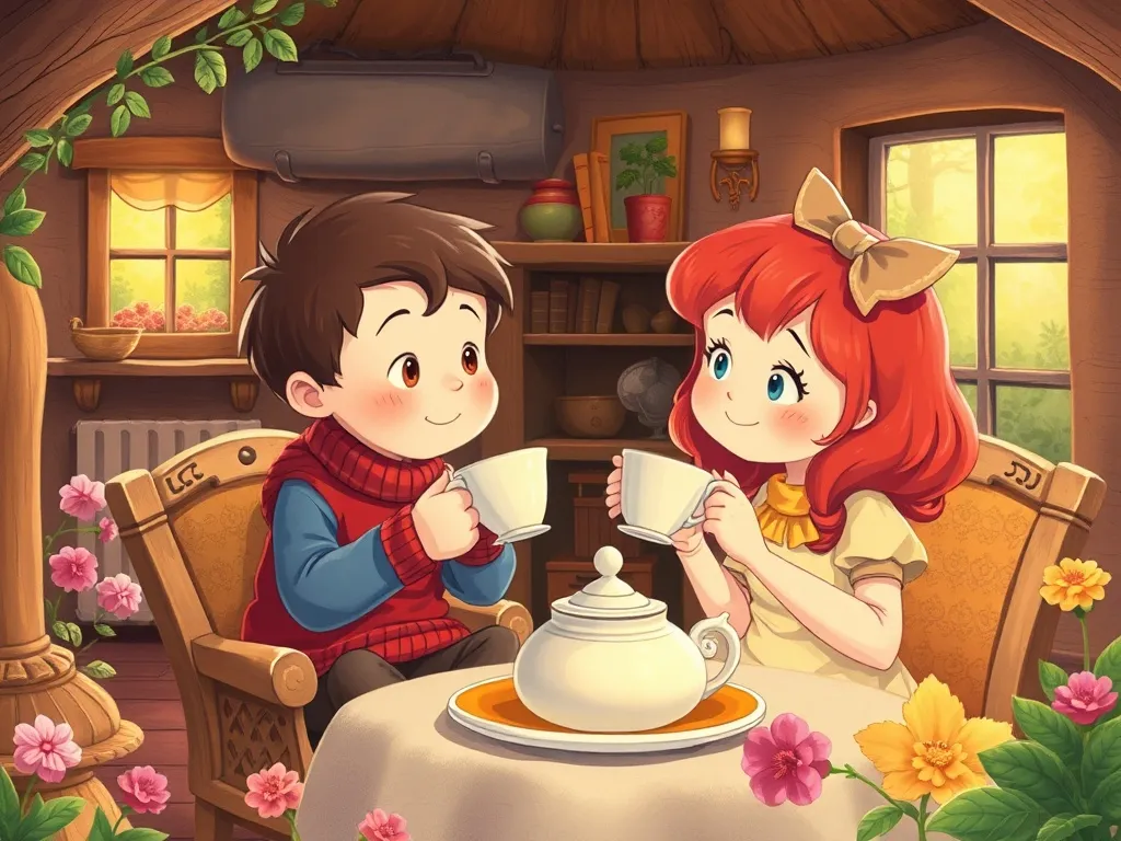 Oliver's Second Chance - Oliver and Ruby sharing tea in the cozy cottage