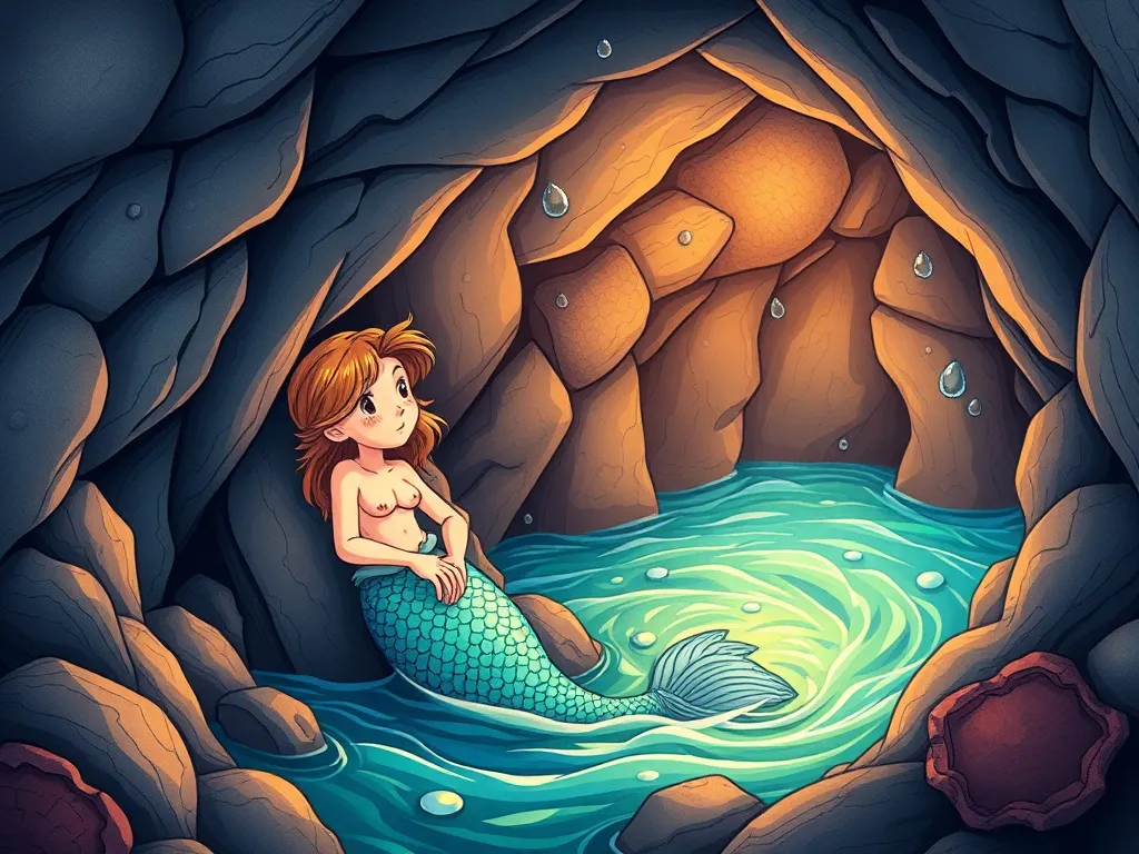 Olivia Octopus and the Glowing Bay - Marina the exhausted mermaid at the cave entrance