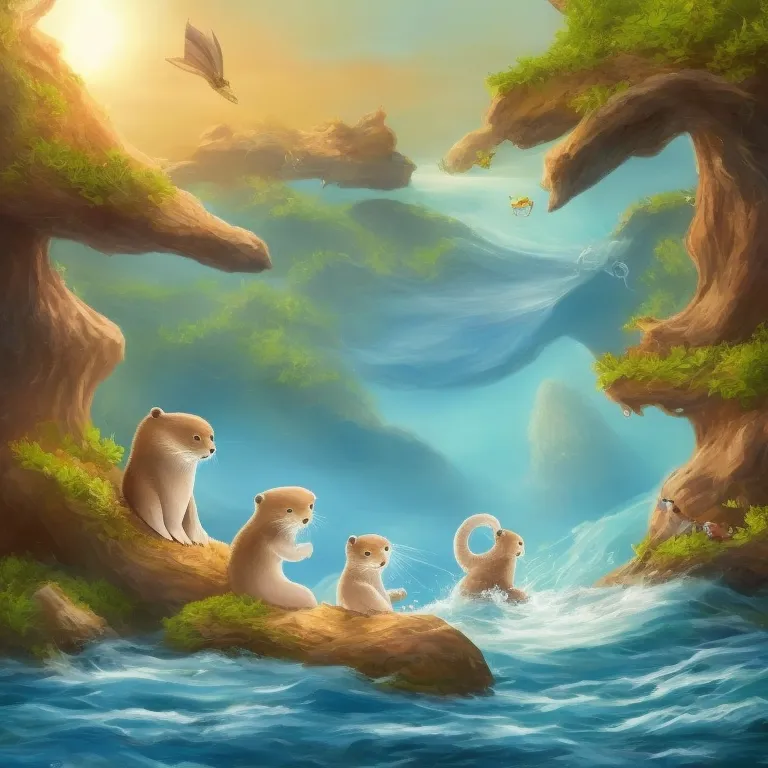 Illustration: Otters Work Together at the Beach
