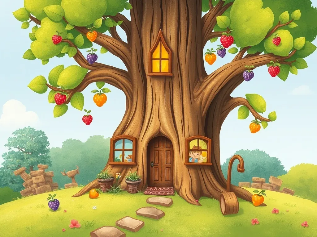 Penny and the Glowing Garden - Oliver's spotless tree home with rainbow berry collection