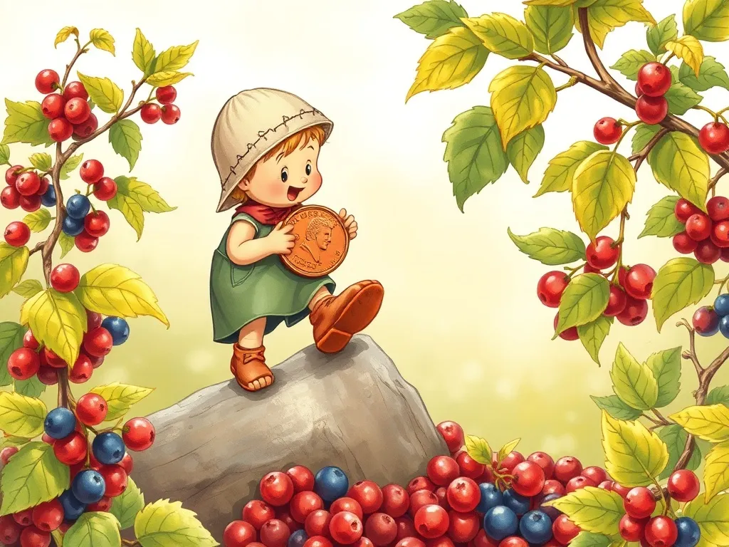 Penny and the Glowing Garden - Penny balancing precariously while sorting berries