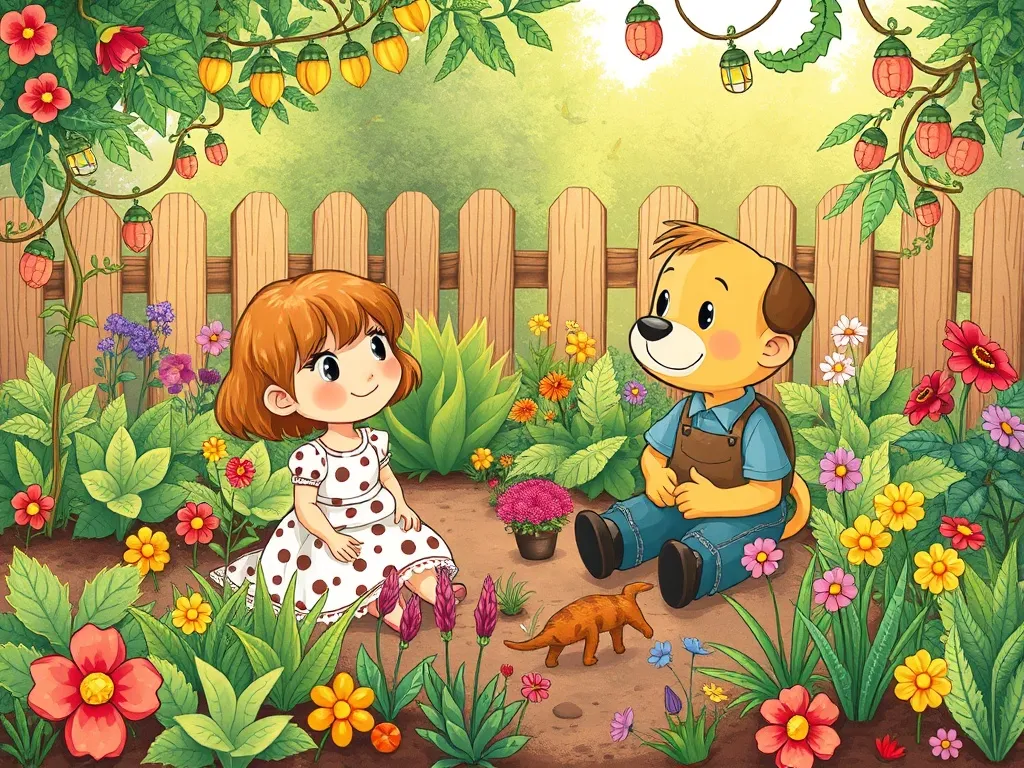 Penny and the Glowing Garden - Penny and Oliver's garden with organized chaos design