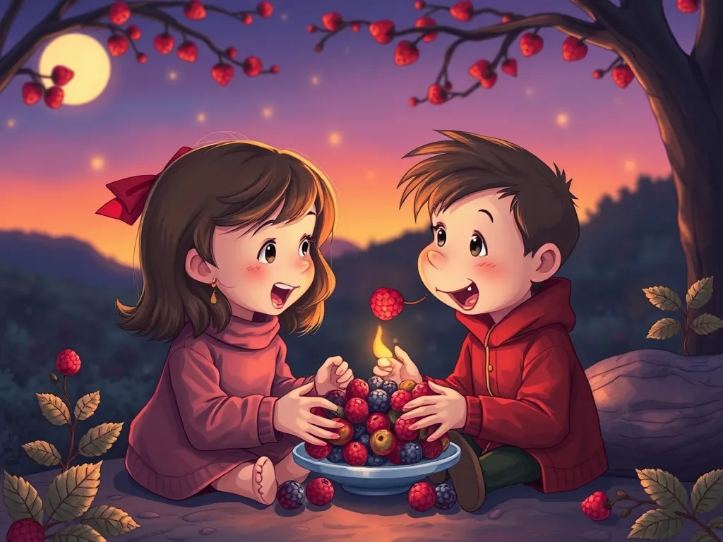 Penny and the Glowing Garden - Penny and Oliver sharing twilight berry snack