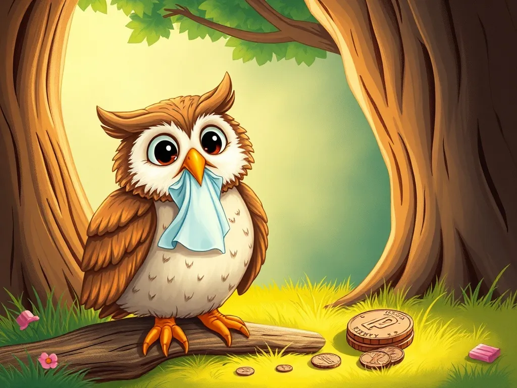Penny's Heavy Heart - Mrs. Owl sitting beside Penny offering tissue