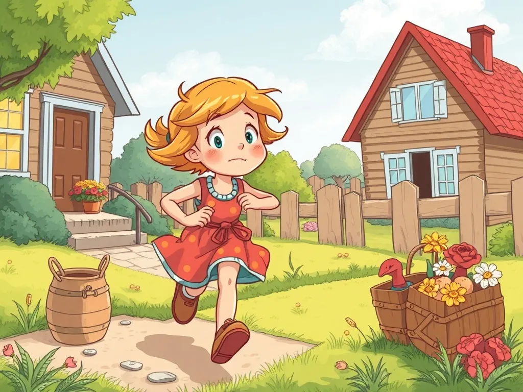 Penny the Pig's Topsy-Turvy Day - Penny racing home worried about her chores