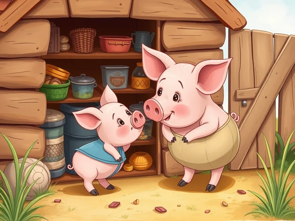 Penny the Pig's Topsy-Turvy Day - Penny and Mama Pig nuzzling by the organized shed