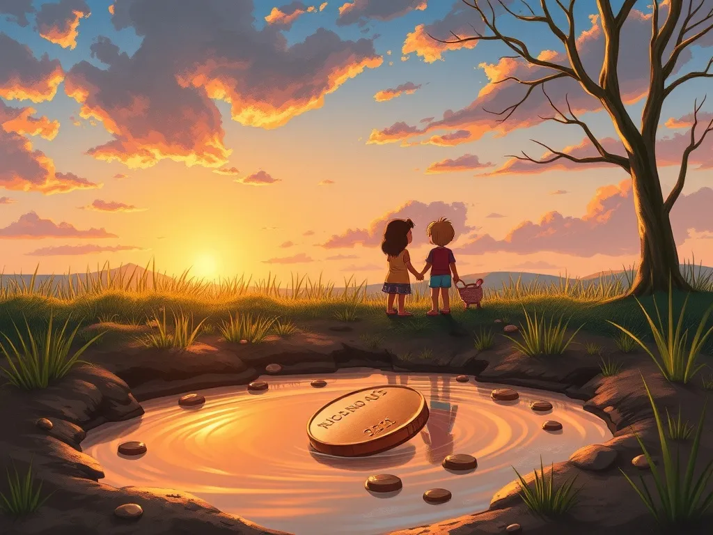 Penny the Pig's Topsy-Turvy Day - Penny in mud puddle at sunset with friends visiting