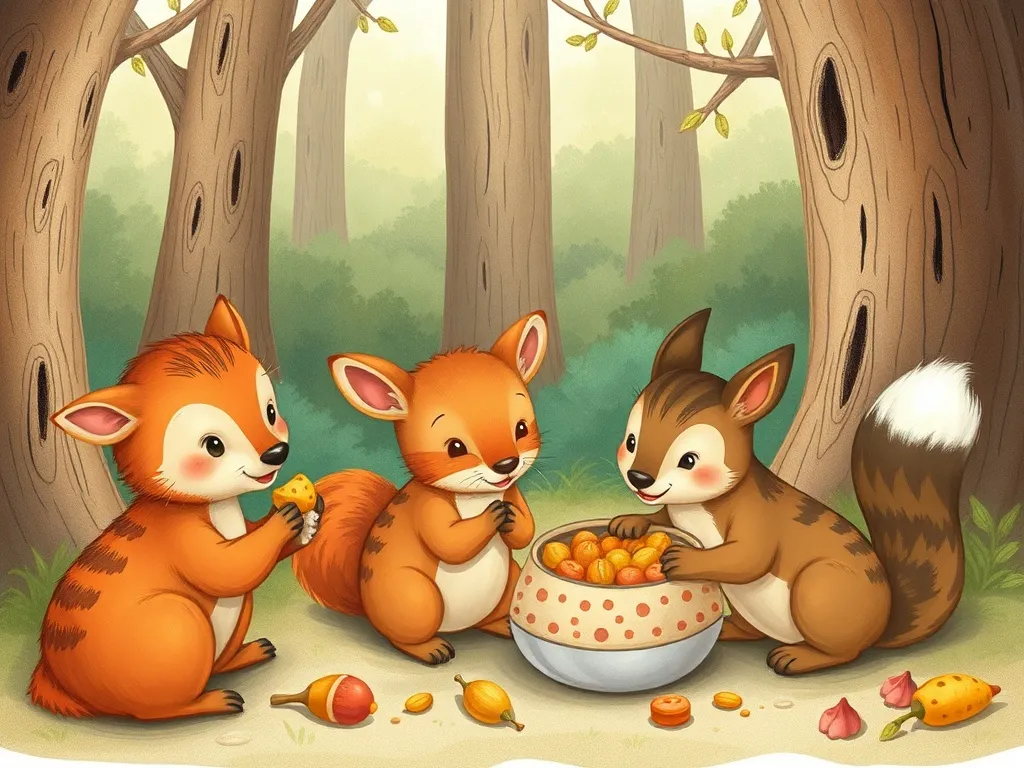 Penny's Sweet Mistake - Woodland animals discovering nibbled treats