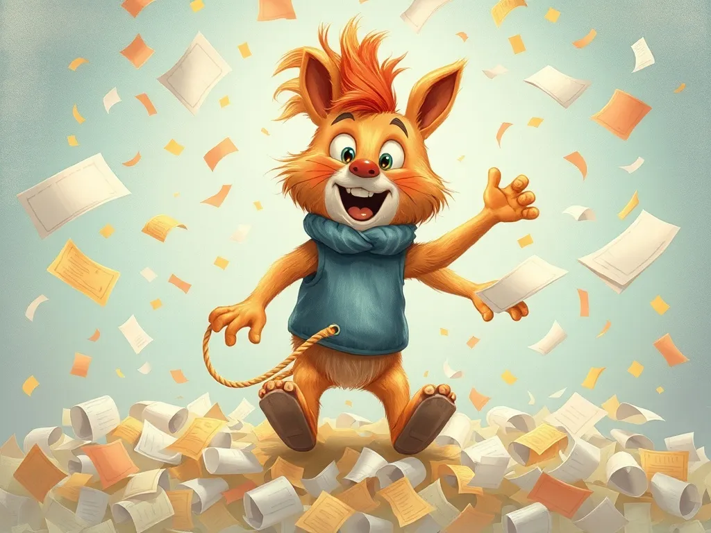 Pepper's Backwards Day - Shredded homework papers falling like confetti around dizzy Barnaby