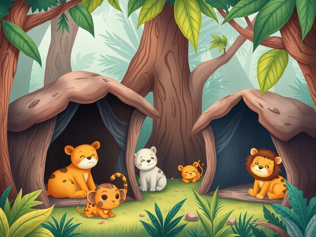 Pepper's Treasure Island - Sad animals in their separate jungle shelters