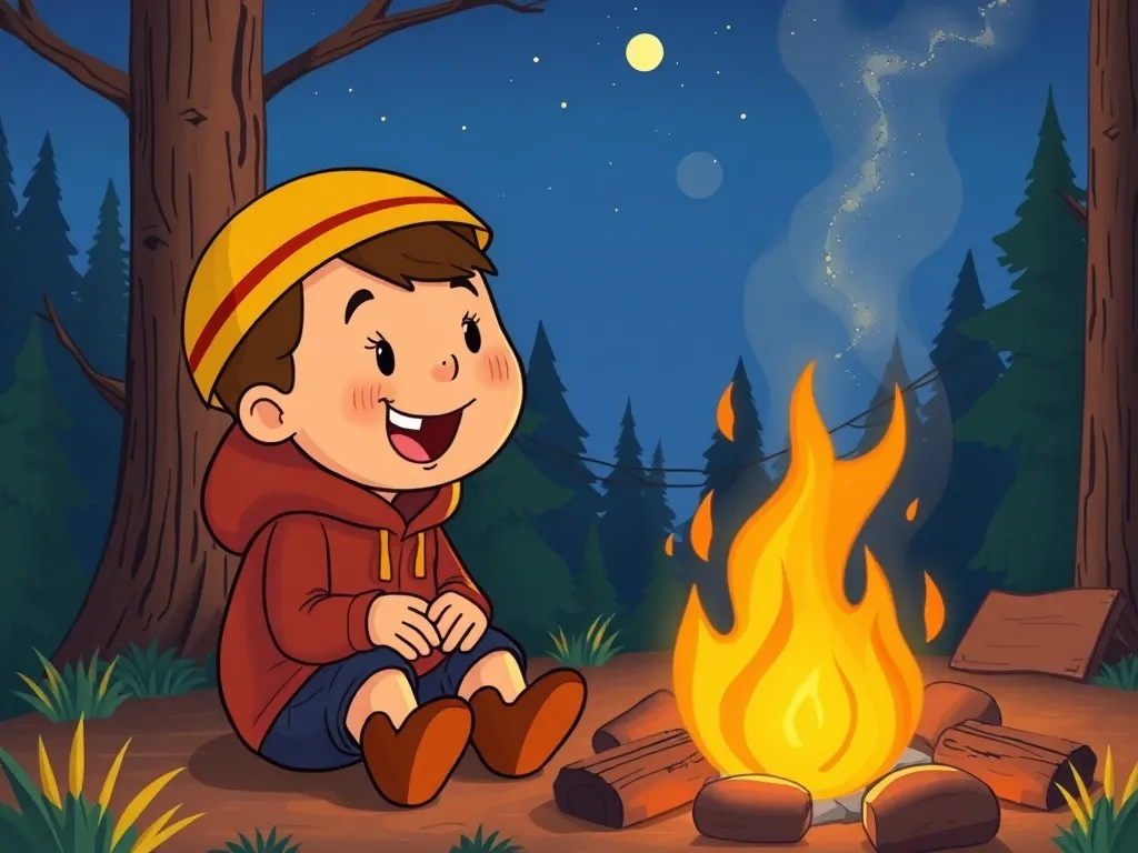 Pepper's Treasure Island - Jake and Pepper talking by glowing campfire