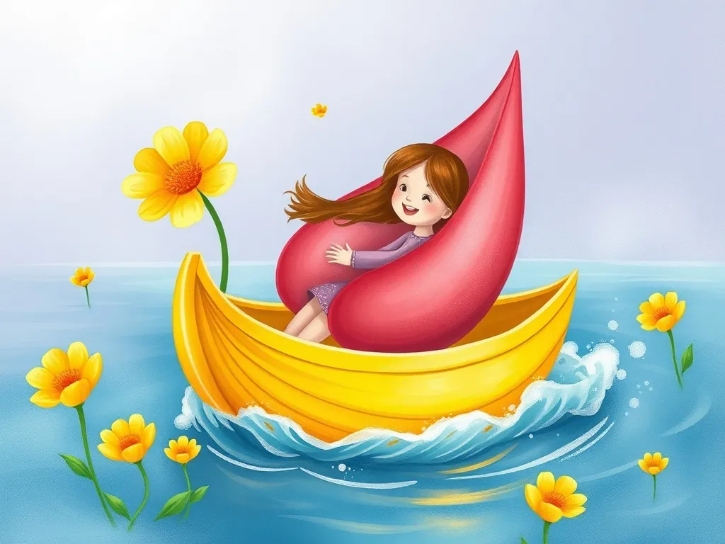 Petal and the Curious Mermaid Squad - Petal sailing in her buttercup boat