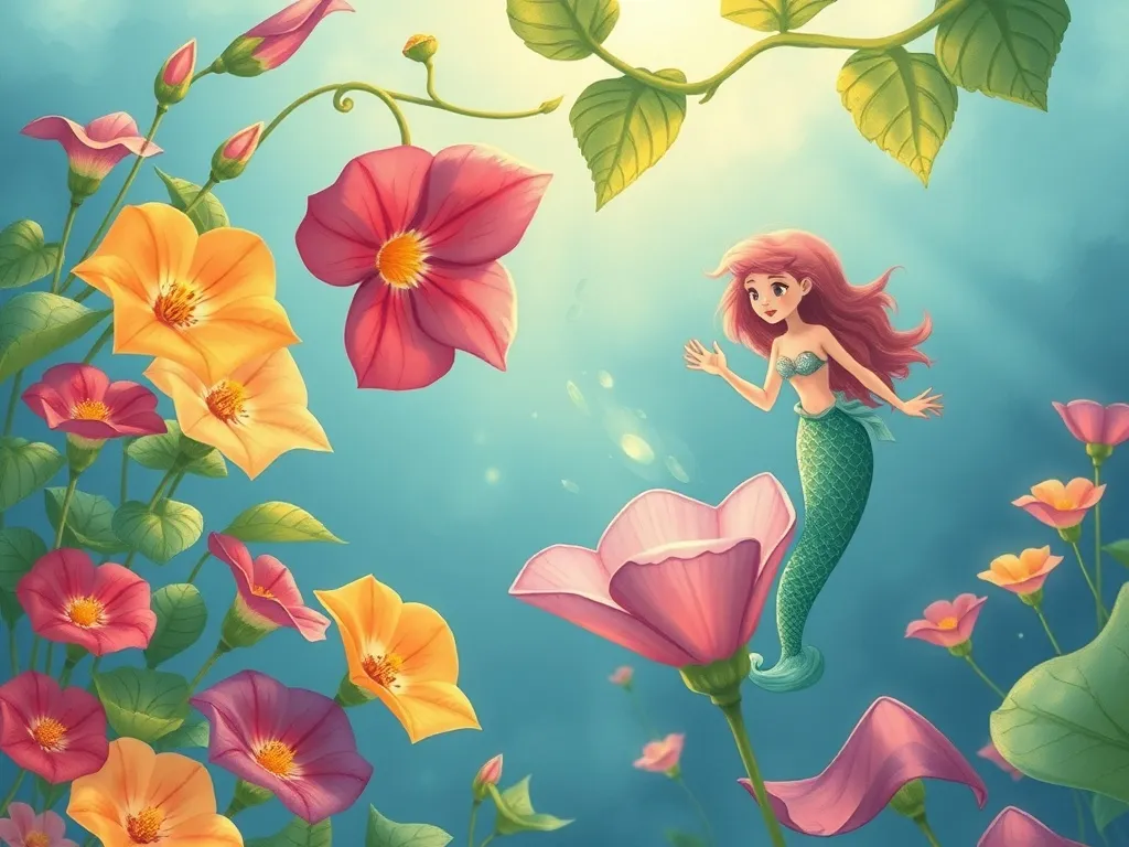 Petal and the Curious Mermaid Squad - Morning glories singing while Petal approaches mermaids