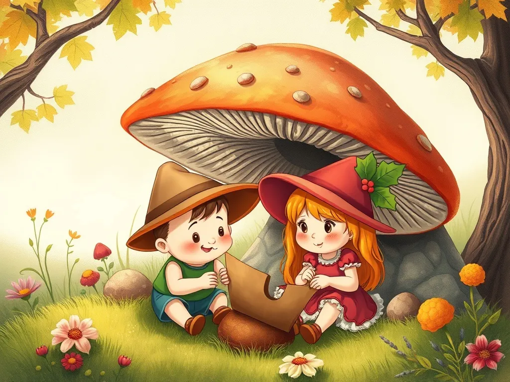 Petals and Friendship: A Meadowbrook Tale - Pip and Holly planning together beneath a mushroom