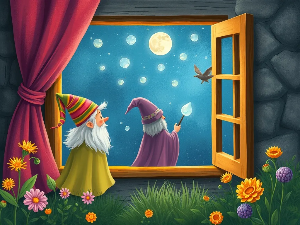 Petals and Friendship: The Tale of Dewdrop Dragon - Dewdrop watching wizards from window sadly