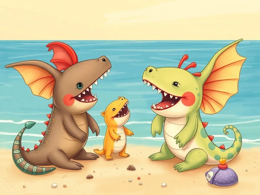 Petals and Pearls: A Beach Dragon's Tale - Beach creatures whispering about odd friendship