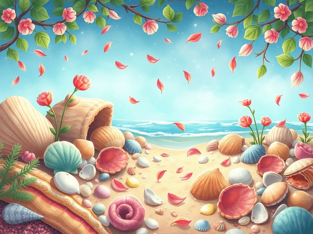 Petals and Pearls: A Beach Dragon's Tale - Magical beach garden of shells and petals