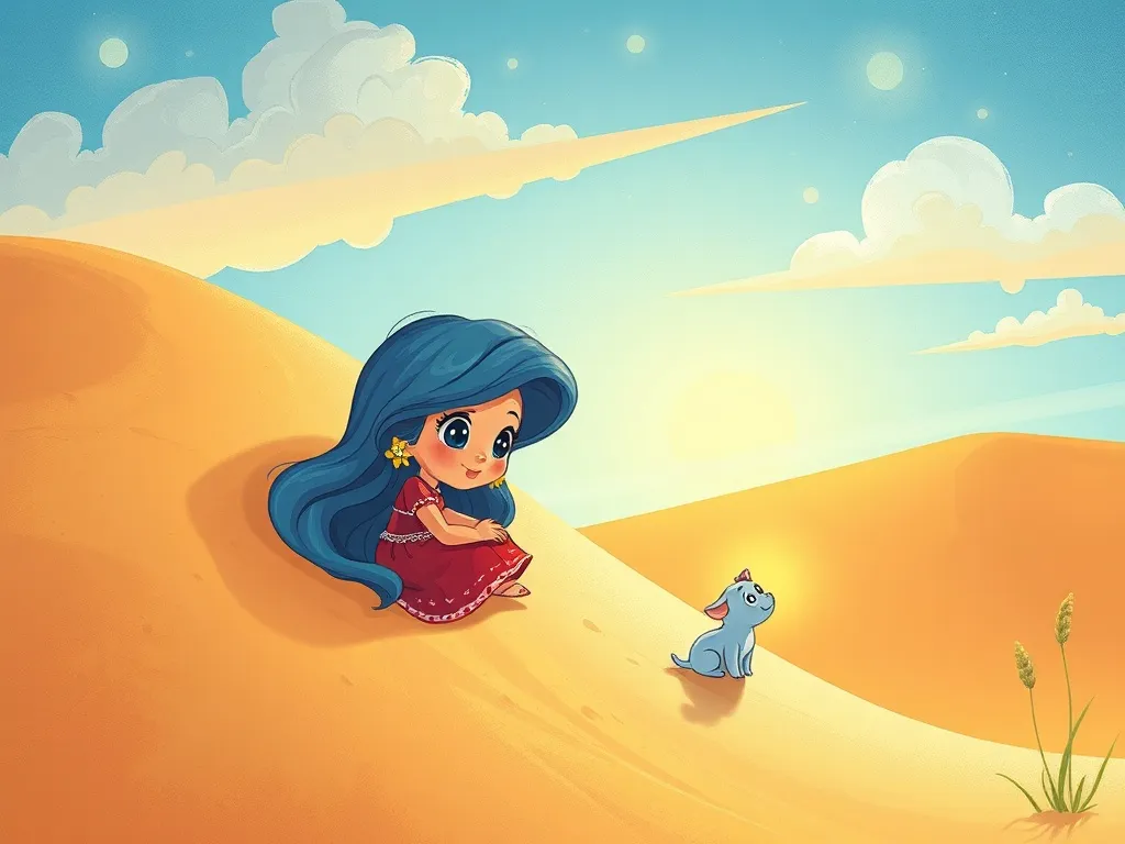 Petals and Questions: A Dragon's Beach Adventure - Shimmer discovering Pip behind a sand dune