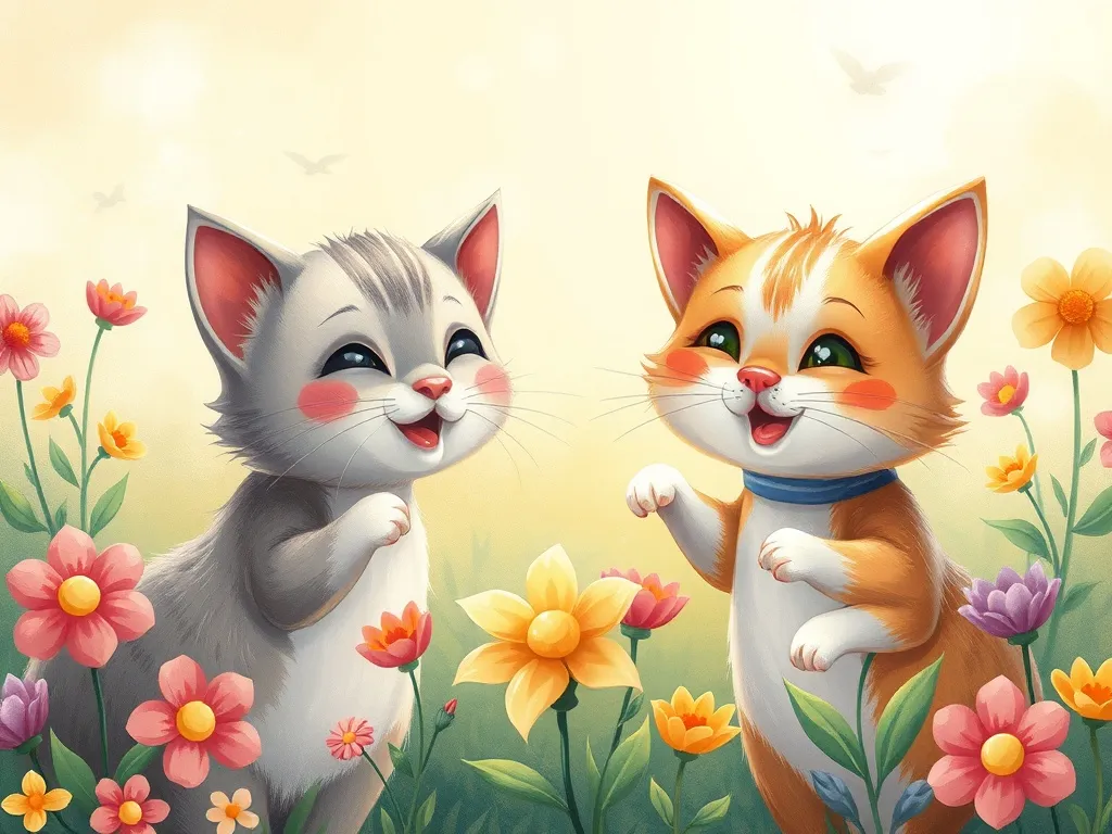 Petals and Questions: A Dragon's Beach Adventure - Flowers blooming as cats and Pip celebrate