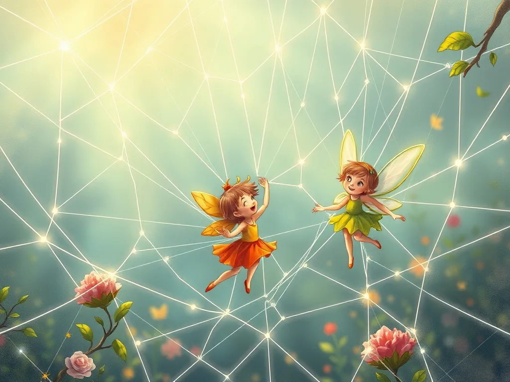 Pip's Garden of Friendship - Tiny fairy tangled in gossamer web, reaching out