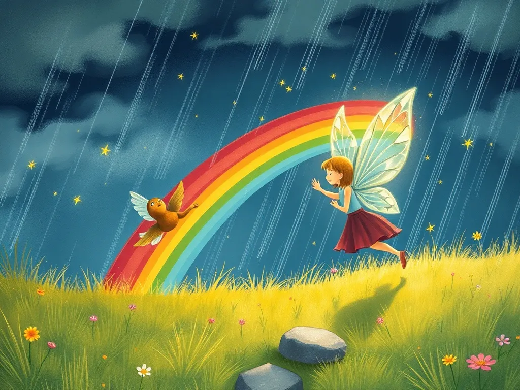 Pip's Garden of Friendship - Fairy creating magical rainbow shield in storm