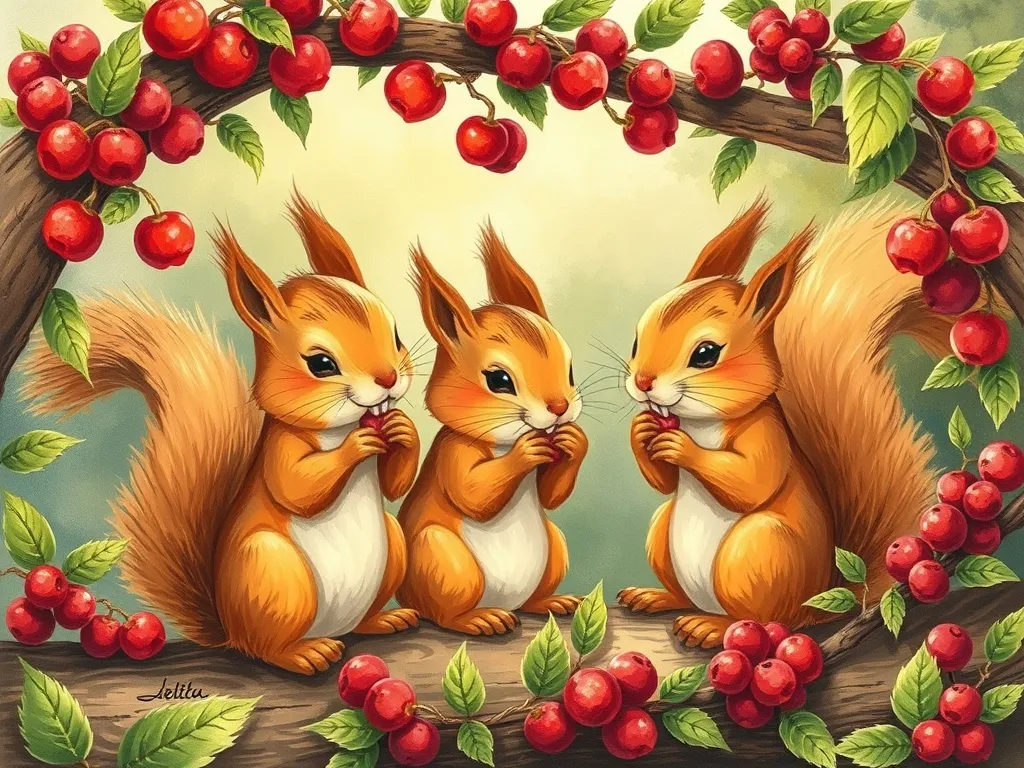 Pip's Pond Party Problem - Squirrels munching on Pip's berry garlands