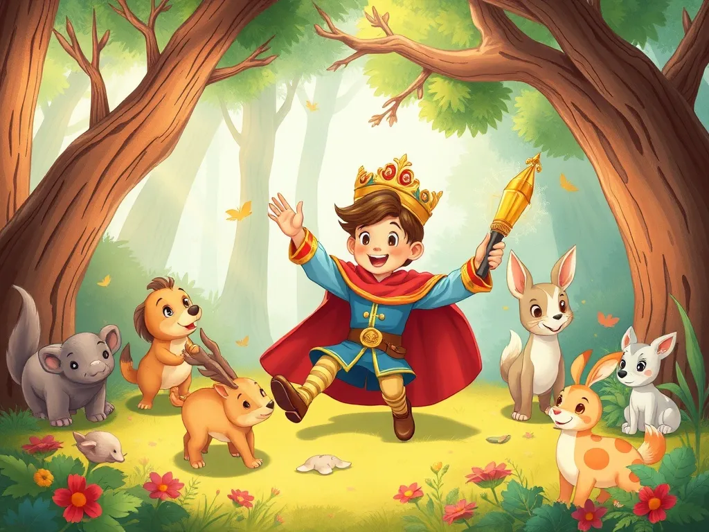 Prince Aldric and the Thorn Grove Light - Prince Aldric playing joyfully with all forest creatures