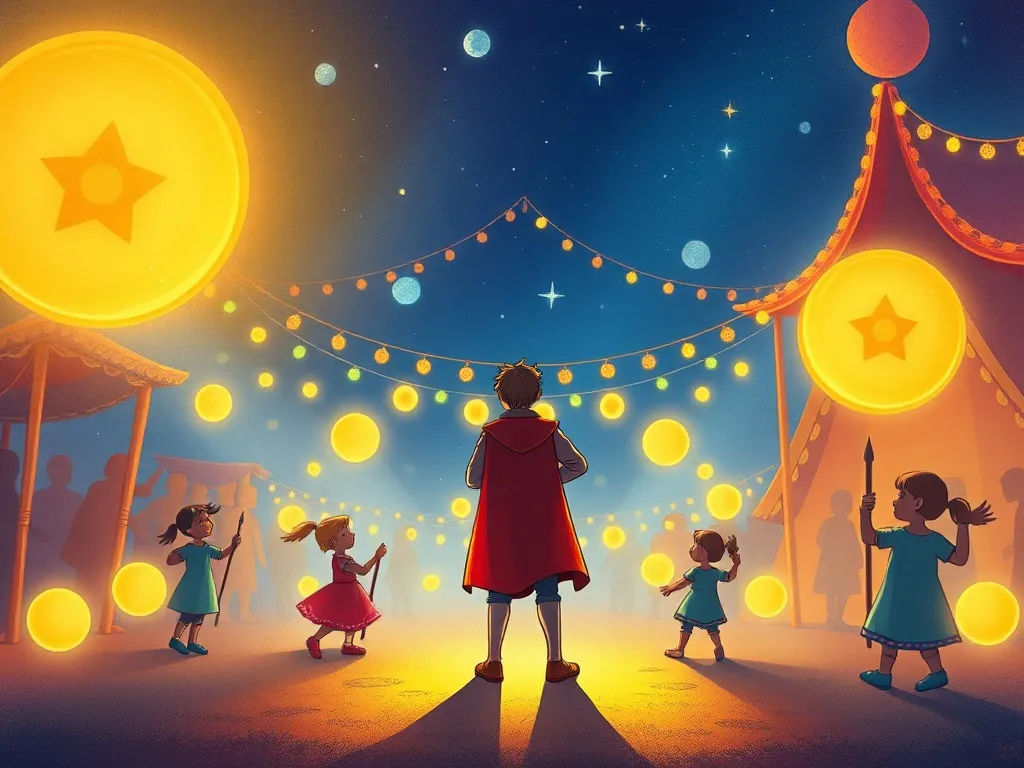 Prince Lumino and the Glowing Garden - Prince Lumino standing apart at festival while children play in glowing circles
