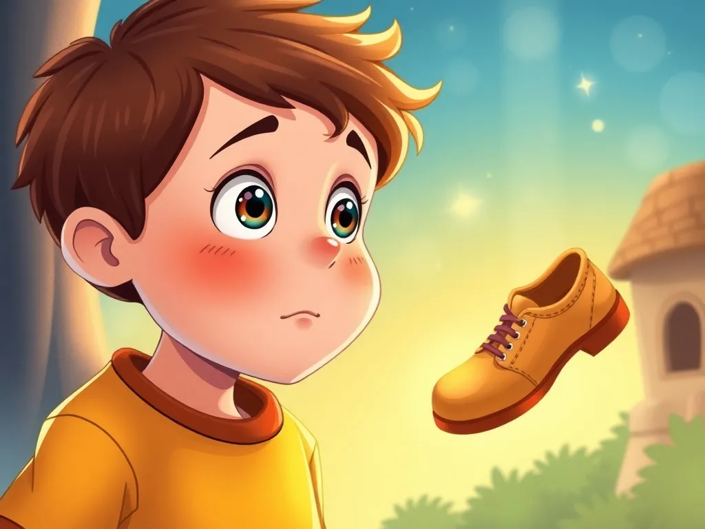 Professor Percival and the Floating Fiasco - Boy staring at his floating shoe with wide eyes