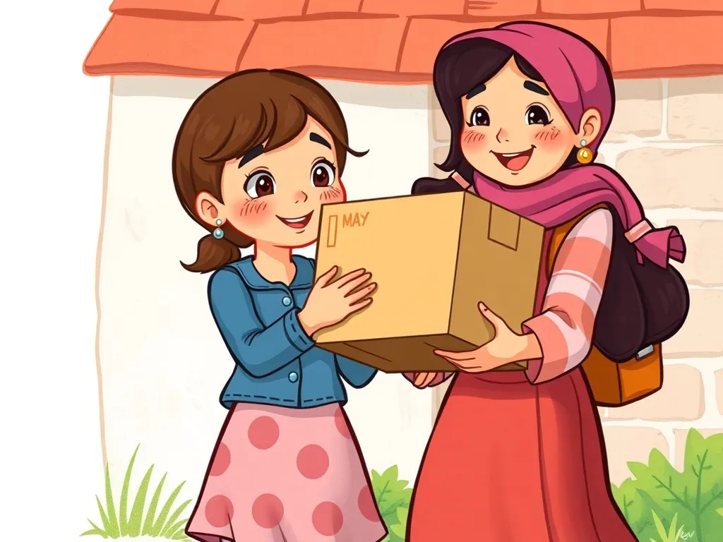 Questions on Maple Street - Maya and Mom carrying a box together