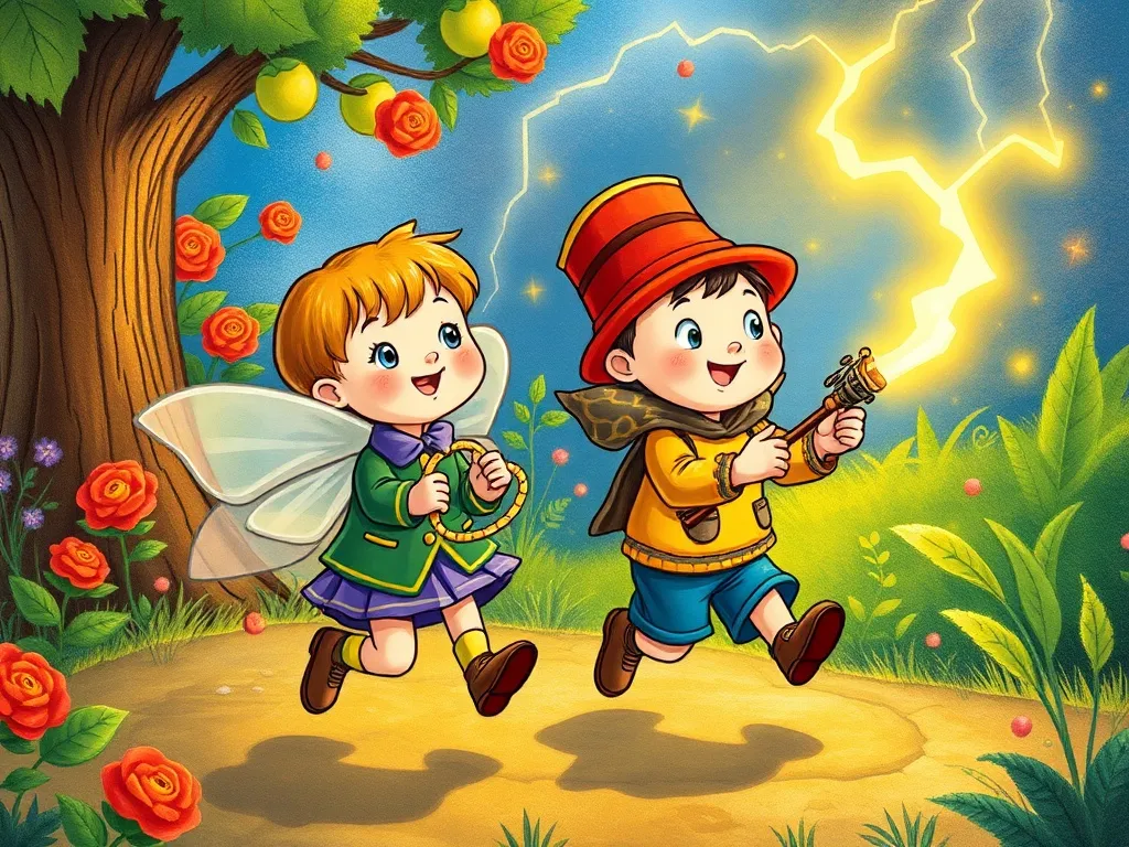 Rosebud's Lighthouse Adventure - Rosebud and Benjamin leading lightning bug parade