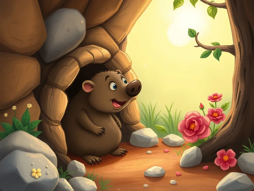 Rosie's Garden Questions - Mr. Mole emerging from his tunnel to talk with Rosie