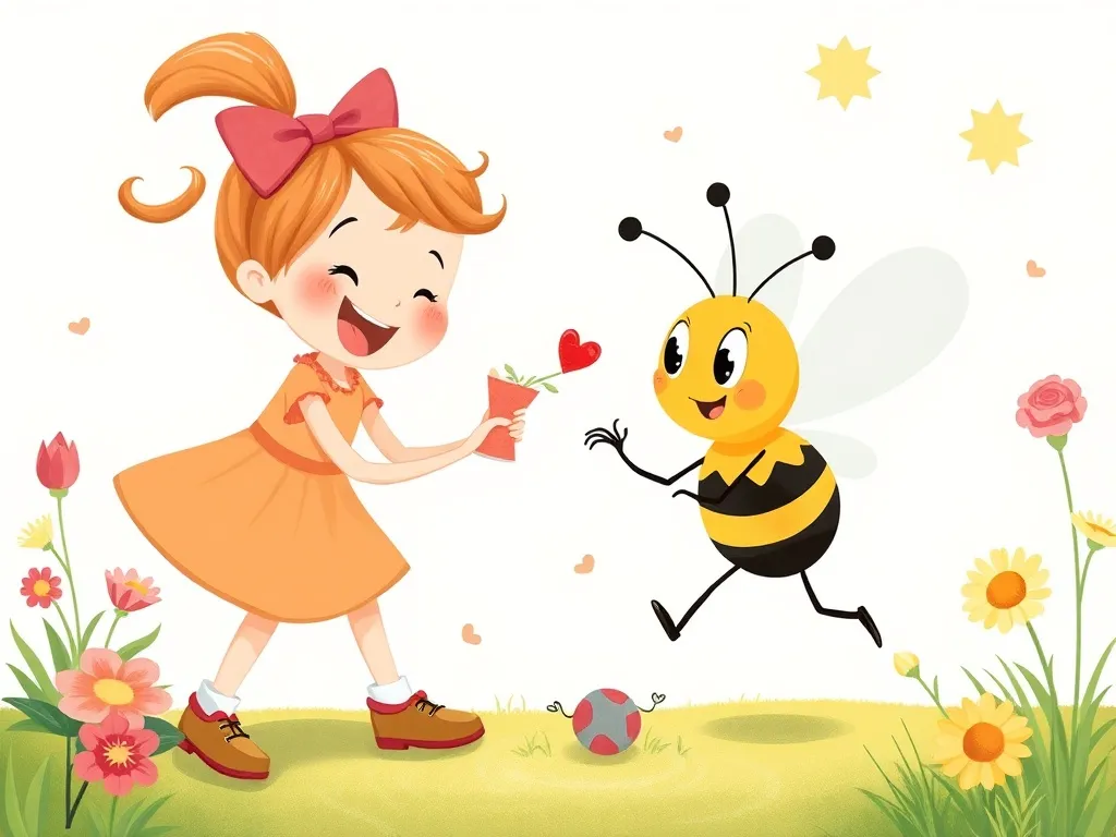 Rosie's Rainbow Meadow Friend - Rosie and Bumble attempting various games together, showing both joy and awkwardness