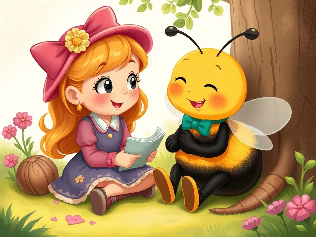 Rosie's Rainbow Meadow Friend - Rosie and Bumble sitting close together, planning their game