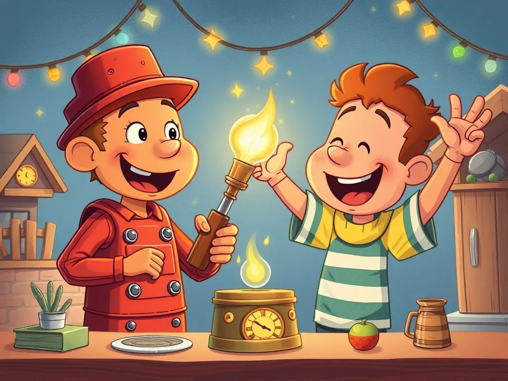 Rusty's Treehouse Tales: Learning to Grow Together - Rusty and Oliver celebrating their successful invention