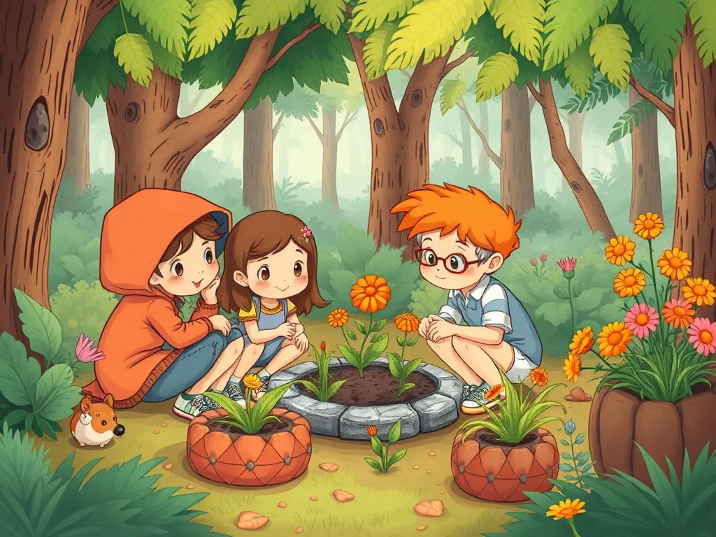 Rusty's Treehouse Tales: Learning to Grow Together - Forest friends planning garden together