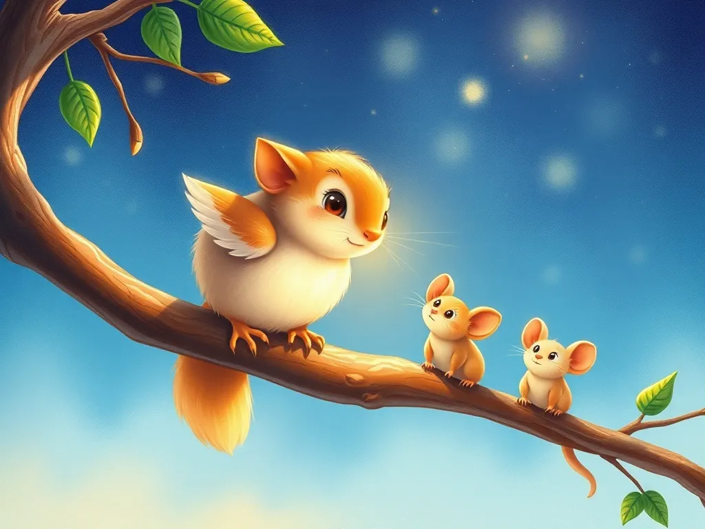 Shimmer and the Gentle Magic - Shimmer focusing on branch with mice watching anxiously