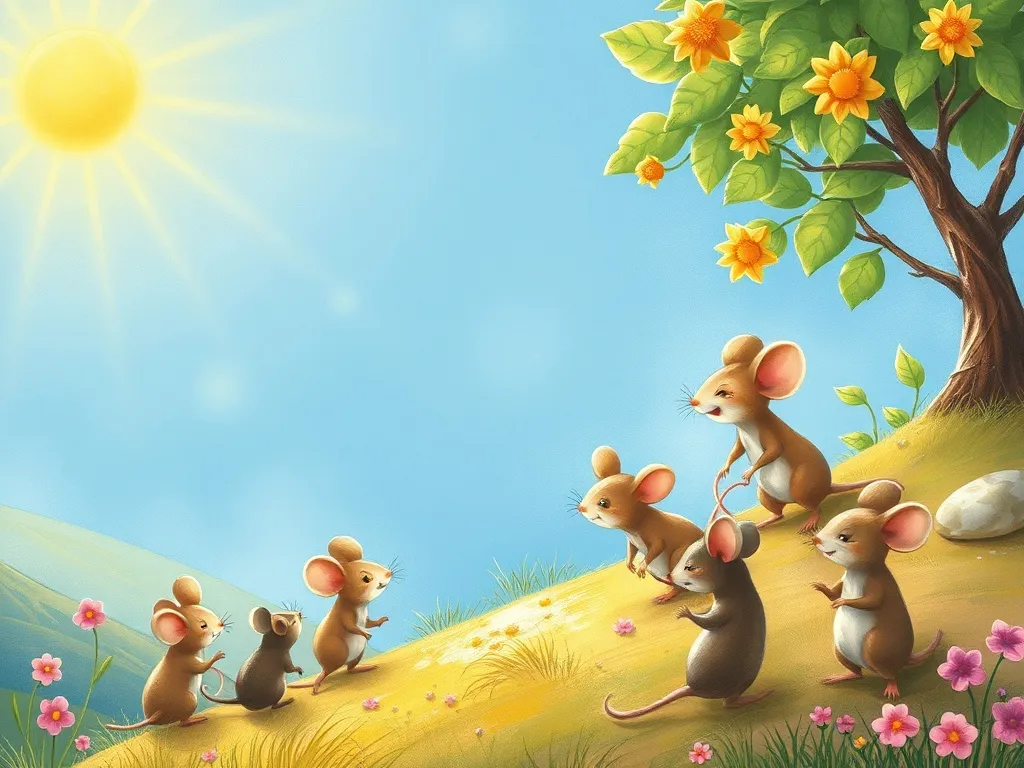 Shimmer's Discovery - Shimmer and all the mice together on the sunny hillside