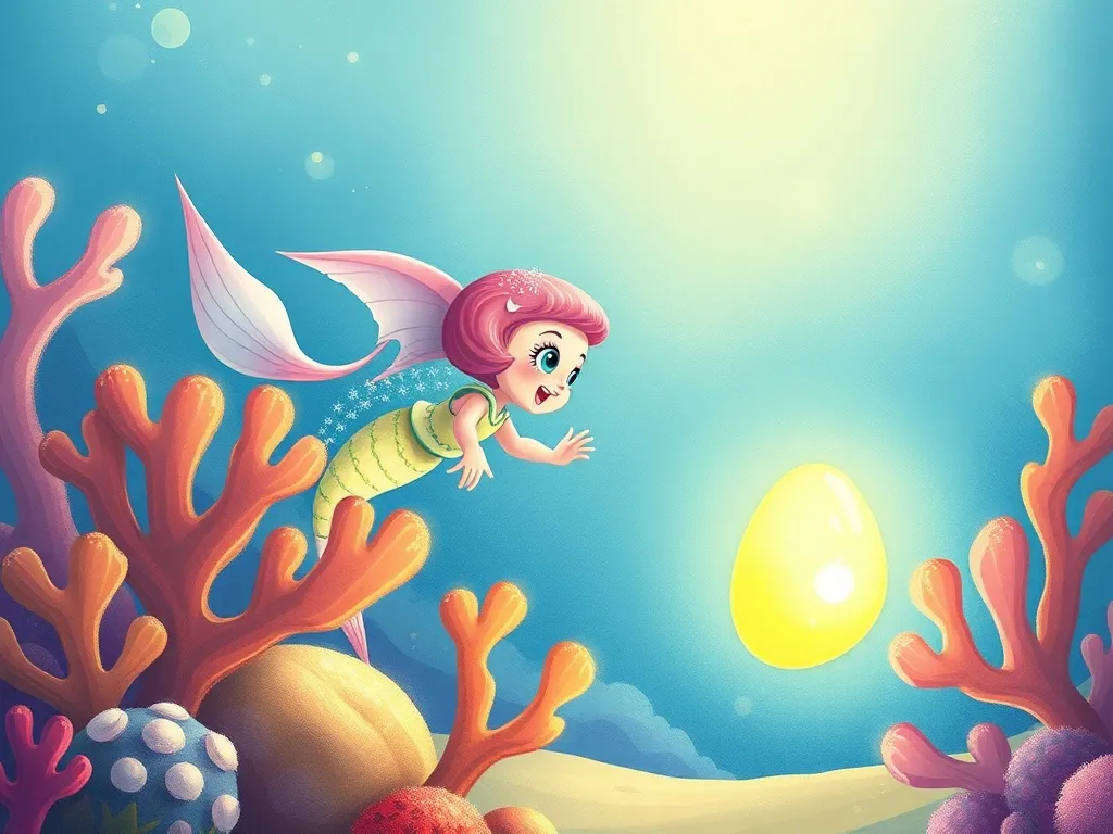 Shimmer's Song - Shimmer's fins trembling as Coral reaches for the glowing singing pearl