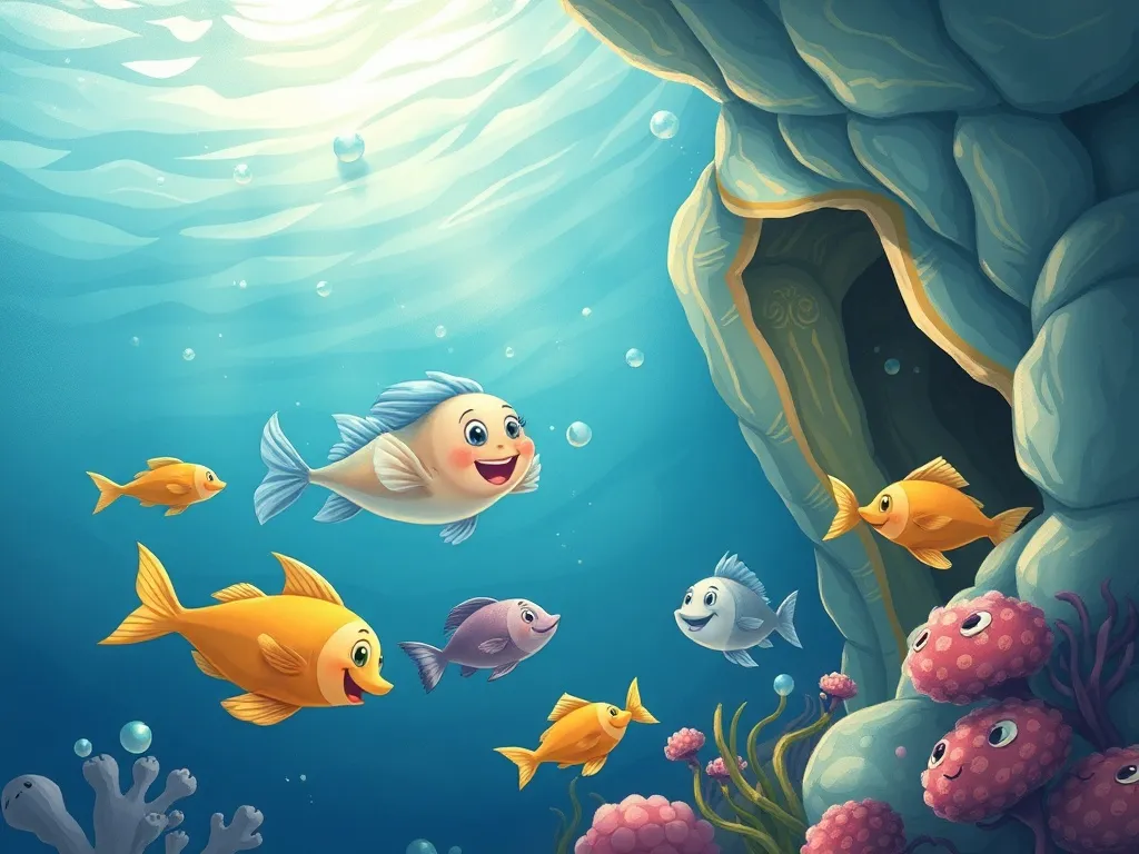 Shimmer's Song - Shimmer swimming confidently while excited fish follow toward the pearl cave