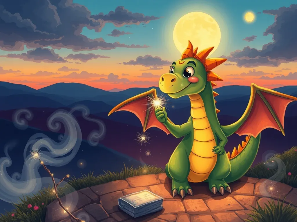 Sparkle and the Garden Dragon's Rainbow - Sparkle and dragon discovering steam patterns at twilight