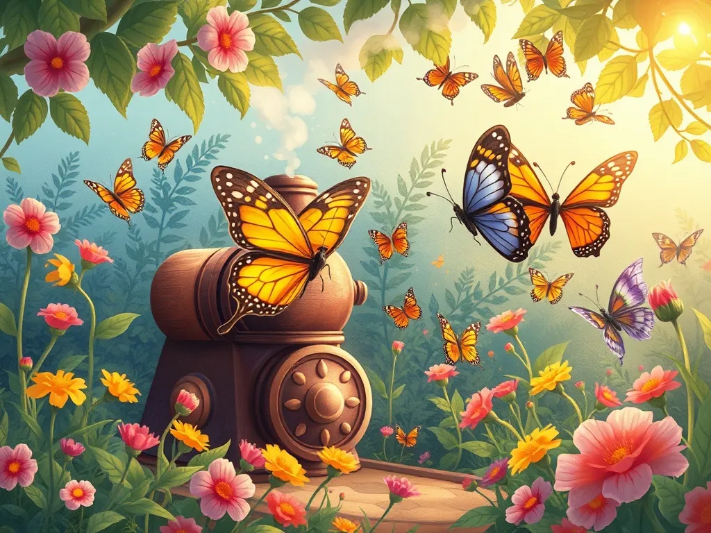 Sparkle and the Garden Dragon's Rainbow - Magical steam butterflies dancing through garden