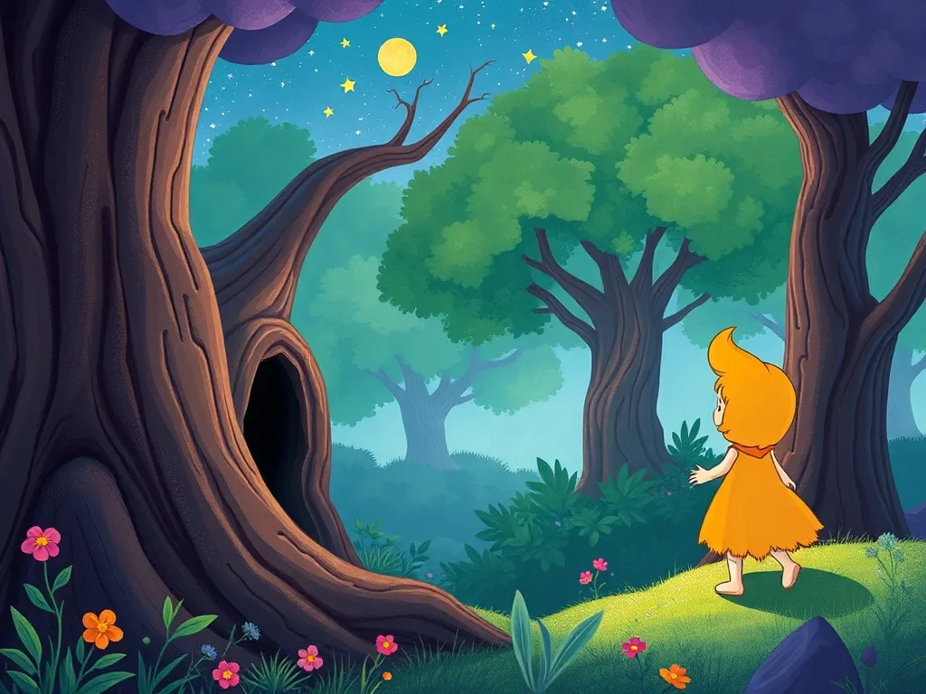 Stella's Purple Light - Luna watching Stella disappear into shadowy grove