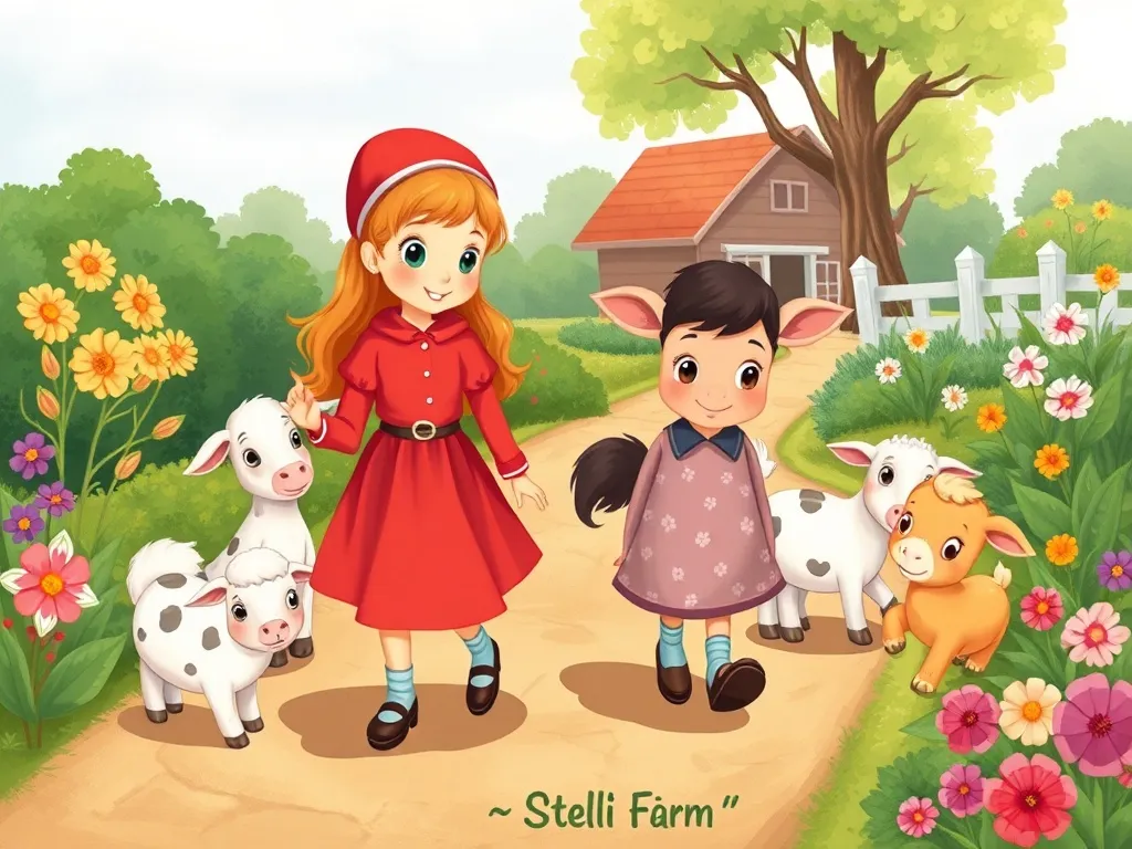 Stella's Sparkle - Farm animals walking beside Stella on the garden path