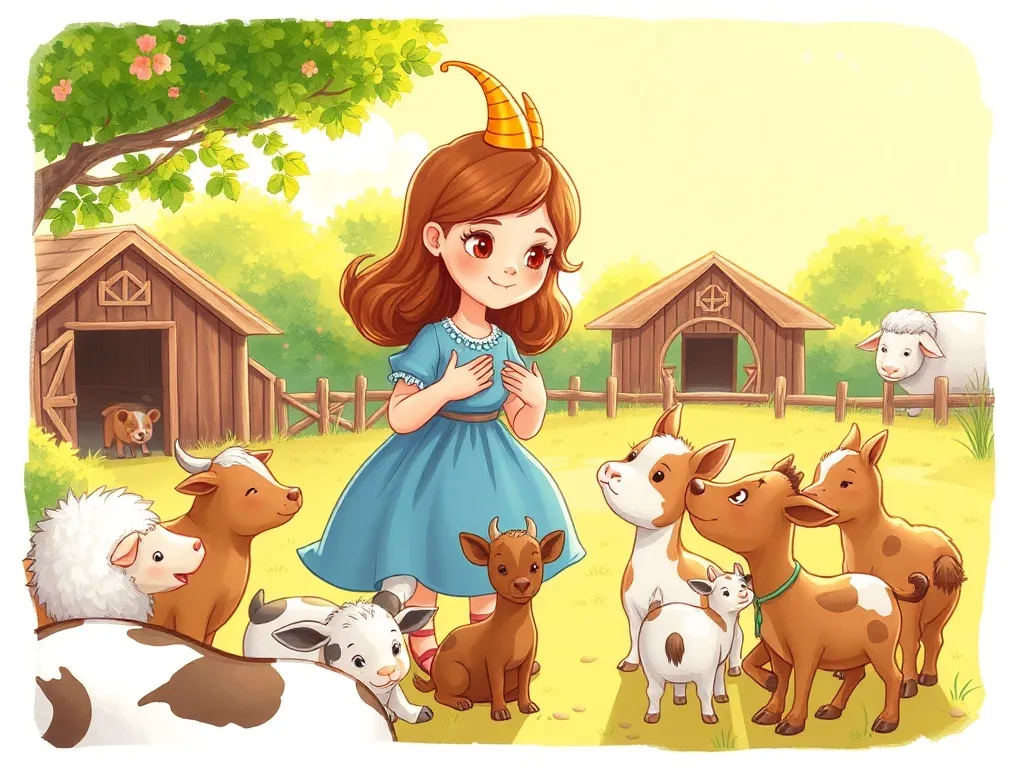 Stella's Sparkle - Stella teaching young animals in sunny farmyard, horn shining bright with renewed light