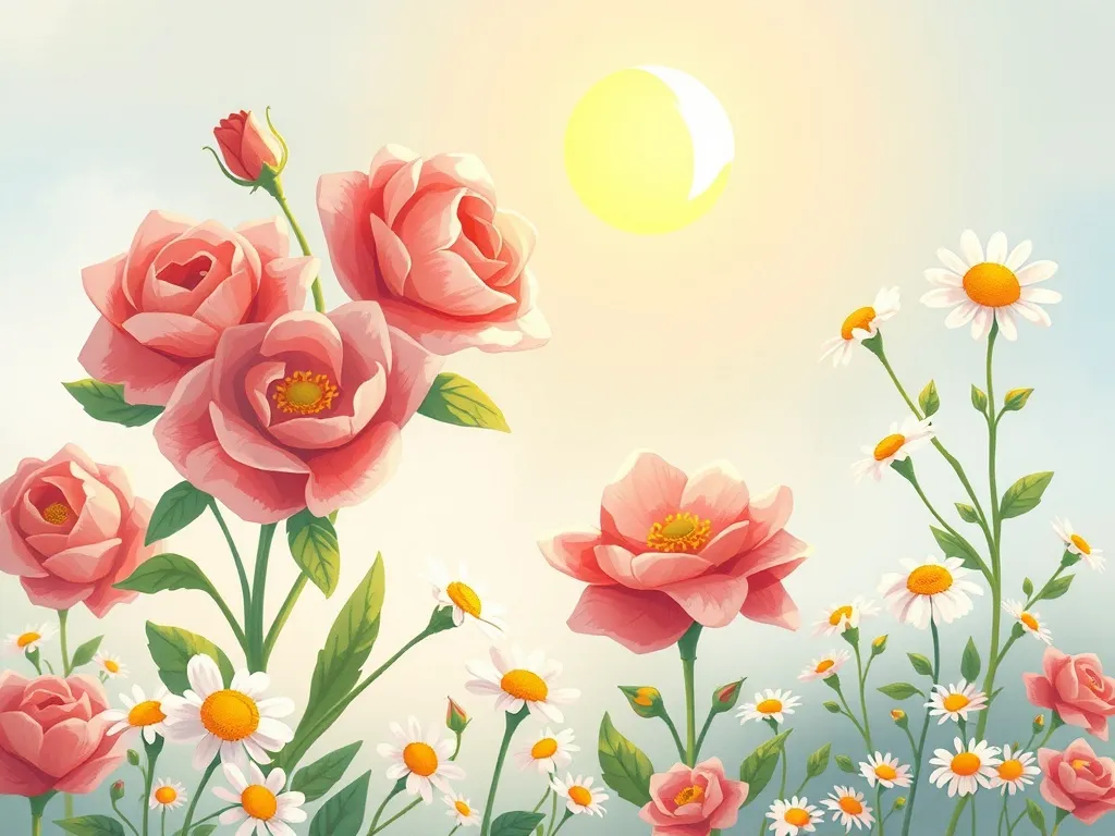 Sunny's Dance with the Wind - Roses and daisies dancing while Sunny watches